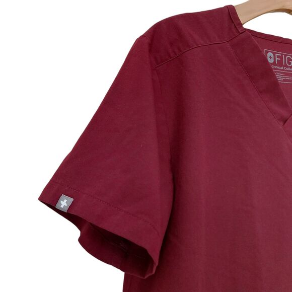 Figs Leon Three-Pocket Scrub Top Mens XS Burgundy Short Sleeve V-Neck FM1500 - Picture 3 of 10